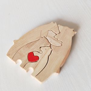 Ornamento Puzzle in Legno a Forma di Orso Carino, Regalo per la Festa del Papà, Intaglio in Legno Fai-da-Te, Orso che Abbraccia, Regalo per la Festa della Mamma - Product Image 1