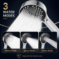 Pommeau de douche haute pression en plastique ABS avec fonction Turbo Boost et jet réglable multi-niveaux, fixation murale, pour chauffe-eau domestique, avec tuyau de douche