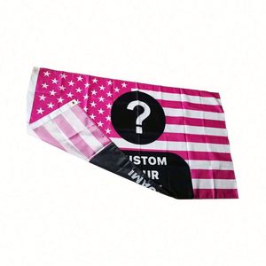 Décoration de chambre personnalisée, tapisserie de drapeau imprimée numériquement en polyester rose sur mesure avec photo et texte, style américain - Product Image 4