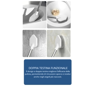 Spazzola per WC con supporto, doppia testa a 360 gradi, antigraffio, ad asciugatura rapida, design moderno - Product Image 6