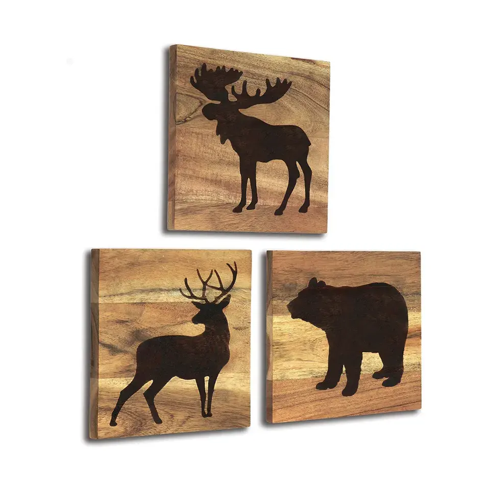 Hot sale wooden picture animal theme decoration wall mounted hanging panel animals wall art home decor