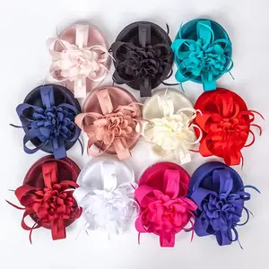 Hoge Kwaliteit Handgemaakte Bruiloft Bruid Hoofdtooi Kerk Hoofddeksels Clip Veer Fascinator Hoed Voor Dames Vrouwen