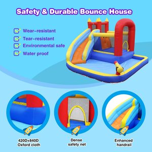 Tobogán acuático inflable directo de fábrica para niños con piscina, área de saltos, pared de escalada y aro de baloncesto - Product Image 3