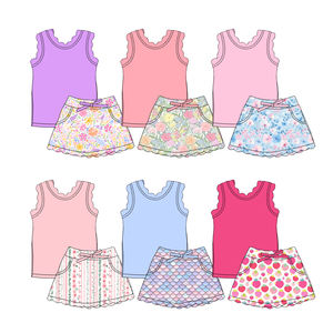 เสื้อผ้าเด็กผู้หญิงสไตล์ลำลองแบบสปอร์ต ชุดกระโปรงกางเกงขาสั้นพิมพ์ลายผ้าฝ้ายผสมสแปนเด็กซ์ ระบายอากาศได้ดี ขอบระบาย แต่งขอบหยัก สำหรับพี่น้อง - Product Image 2