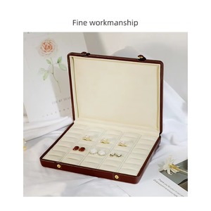 Organisateur de rangement de luxe vert en cuir, écologique, empilable, avec couvercle, pour bagues et bijoux, avec plateaux de présentation en bois rouge - Product Image 4