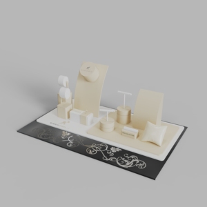 Expositor de Joyería de Lujo Beige, Construcción en MDF+Metal+PU, Mostrador Personalizable para Anillos, Aretes y Collares, RODEN/OEM - Product Image 1