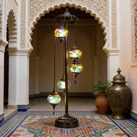 Lustre Créatif Globe en Gros, Lampadaire Mosaïque en Verre Turc Marocain pour Salon, Chambre et Bureau