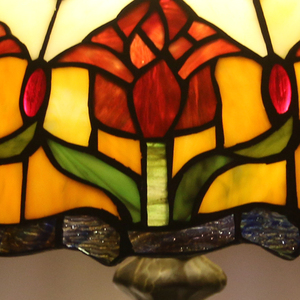 LongHuiJing Tulip Flower for Style Stained Glass LED Eco-Friendly <strong>Table</strong> <strong>Lamp</strong> Night Light 12-Inch Lampshade Metal <strong>Base</strong> Living - Product Image 4