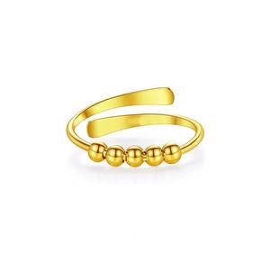 Nouvelle conception : Bagues tournantes à 5 perles pour femmes, ouvertes et ajustables, en Or, Argent, Or Rose, anti-stress et anti-anxiété, pour fille - Product Image 5