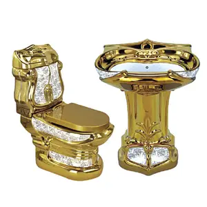 Salle de bain décorative personnalisée de style royal toilettes dorées de luxe