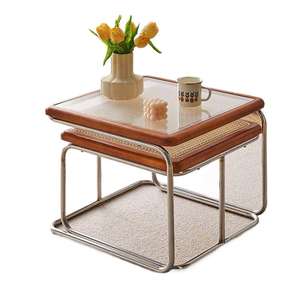 Coffee <b>Table</b> Wood Top Stainless Steel Frame Minimalist Modern Living Room Small Apartment Use - Product Image 5