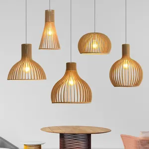 Log Eetkamer Bar Enkele Kop Kroonluchter Woonkamer Slaapkamer Moderne Minimalistische Houten E27 Hanglamp Japanse Stijl