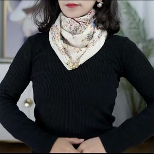 Écharpe carrée en coton et lin imprimée avec fermeture magnétique, cache-cou style coréen, motif frais et doux pour femmes - Product Image 4