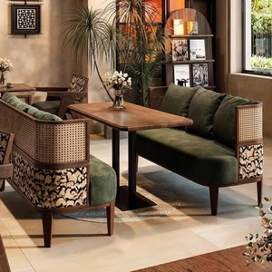 Respaldo de ratán Sofá Asiento Café Tienda de té de la leche Mesas y sillas de madera maciza <span class=keywords><strong>Casa</strong></span> de té West Restaurant Bar Asientos comerciales - Product Image 2