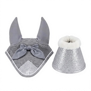 Ensemble de tapis de selle de dressage tout usage en coton respirant avec doublure en polaire et insert en maille gris et blanc - Product Image 3