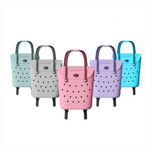Customization Children Beach Bag Summer Eva Fashion Solid Holes Waterproof <b>Handbag</b> Pouch Shopping Double Shoulder Bag Kids Use - Product Image 2