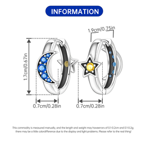 Orecchini Pendenti a Cerchio Asimmetrici con Stella e Luna, con Cristalli CZ Blu e Gialli, Stile Celestiale Gotico Vintage Spaziale Trendy e alla <span class=keywords><strong>Moda</strong></span> - Product Image 3