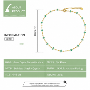 Collier Green Crystal Station en acier inoxydable plaqué or 14 carats, chaîne délicate 40+5 cm - Product Image 2