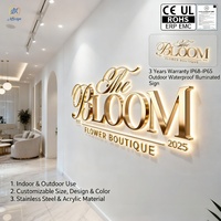 Enseigne de studio LED en lettres de cristal rétroéclairées 3D avec finition métallique dorée électro-plaquée de qualité supérieure pour entreprise, à fixer au mur intérieur