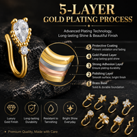 En gros, Faux anneau de nez en cuivre non-perçant, avec zircon CZ, motifs couronne dorée, cœur, nœud, fleur, bijoux de corps pour femmes