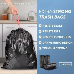ถุงขยะแบบมีเชือกผูก ฮัวหม่าเหิงชุน ทนทานต่อการฉีกขาด สำหรับใช้ในครัว ห้องน้ำ ภายนอกอาคาร และเชิงพาณิชย์ - ถุงแบบใช้แล้วทิ้งที่แข็งแรง - Product Image 6