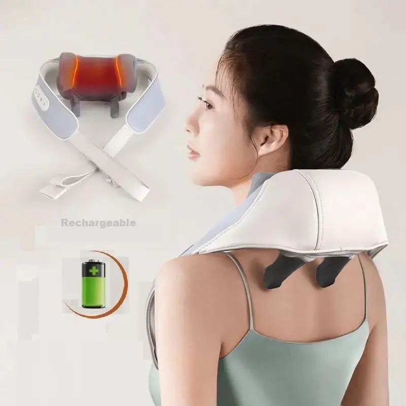Mini masajeador eléctrico recargable para cuello y hombros con calor y velocidades ajustables para aliviar el dolor