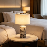 Lampe de table en marbre naturel authentique avec abat-jour en tissu, élégante lampe de bureau cylindrique pour la décoration de la maison
