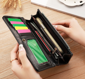 Portefeuille long en PU pour femme, style rétro européen et américain, avec fermeture éclair, grande capacité, multi-cartes, porte-monnaie - Product Image 4