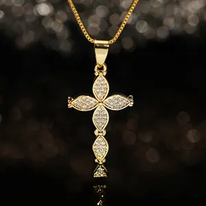 مجوهرات كريستالية مطلية بالذهب عيار 18, سلسلة من الفولاذ المقاوم للصدأ ، مجوهرات مسيحية مرصعة بالألماس والكريستال ، سلسلة من أحجار الزركونيا المكعبة الصغيرة