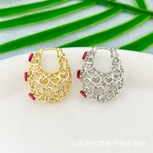 Heart Shape <b>Huggie</b> Earrings Gold <b>Silver</b> Colorful Zircon Women's Everyday Wear - Product Image 3