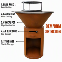 Brasero en acier Corten avec armoire de rangement ouverte pour bois, foyer extérieur de jardin, commande en gros directe usine