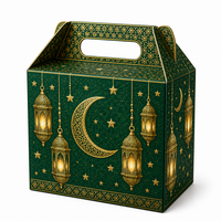 Boîte à dragées élégante à motif floral arabesque pour Ramadan Moubarak, emballage cadeau en carton rigide avec poignée pour friandises de fête et dattes