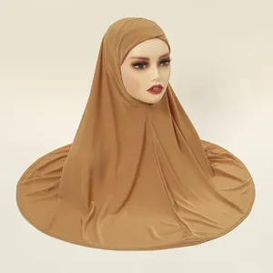 Nuevo y Popular Hiyab Musulmán Grande de Color Sólido, Simple y Versátil, Pañuelo Largo para la Cabeza con Correa para <span class=keywords><strong>Mujer</strong></span> - Product Image 3