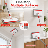 Mop Plano 3 em 1 com Cabo Extensível e Almofadas de Microfibra para Limpeza de Pisos, Tetos, Janelas e Azulejos – Ideal para Uso Doméstico
