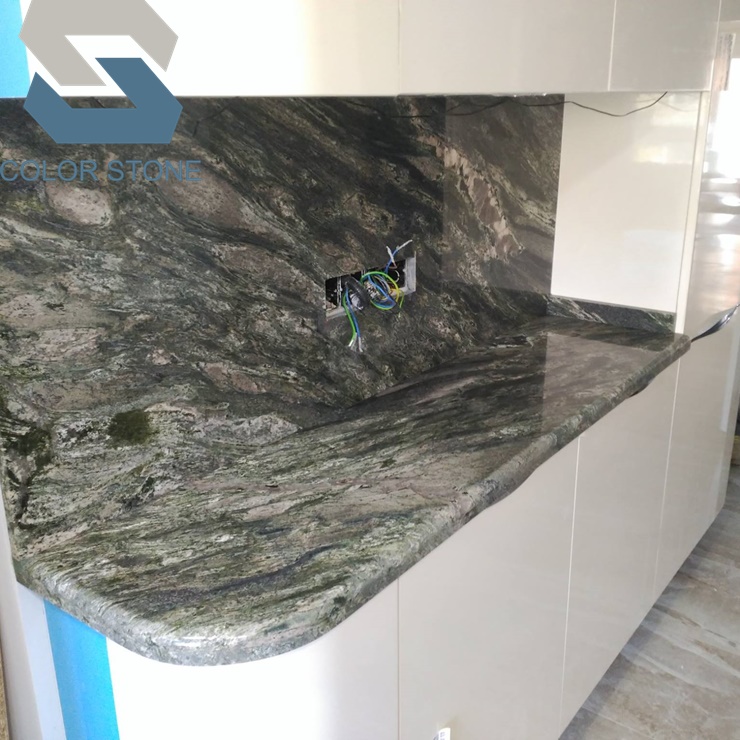 Столешница из натурального тропического зеленого гранита, кухонный остров, водопад, столешница, столешница