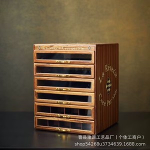 La Reverie Cree Par M&m Boîte à bijoux en bois à 6 tiroirs avec façade en verre, meuble de rangement de style vintage, finition noyer noir - Product Image 3