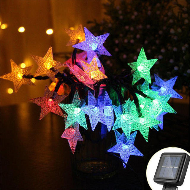 Solar LED Five-Pointed Star String Lights Warm White Indoor Outdoor Decorative Courtyard Garden IP44 Waterproof DC Power CE