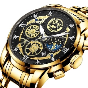 Nuevo Reloj de Cuarzo para Hombre de Acero Inoxidable con Diseño Creativo Hueco, Manecillas Luminosas HD, Resistente al Agua, Dorado - Product Image 5