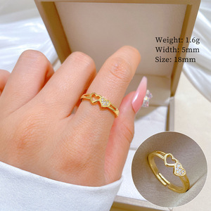 Đôi Tình Yêu Trái Tim Nhẫn Đồ Trang Sức Thời Trang 18K Mạ Vàng Zircon Kim Cương Mở Ngón Tay Nhẫn Đối Với Phụ Nữ - Product Image 6