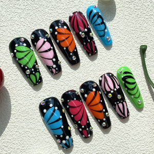 <span class=keywords><strong>Uñas</strong></span> Postizas Acrílicas Hechas a Mano, Estilo Francés Y2K, 10 Piezas, con <span class=keywords><strong>Flores</strong></span> Talladas, Brillantes y Glamorosas, Pintadas a Mano, Venta al Por Mayor - Product Image 5