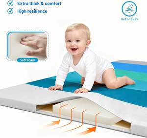 Tapete de Juego Plegable de Tres Pliegues de Cuero Sintético para Bebés, Tapete de Actividades de Espuma para Gatear de 47.6x47.6 Pulgadas, Tapete de Juego para el Tiempo Boca Abajo - Product Image 5