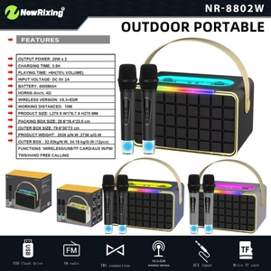 2 माइक nr8802w rgb Bt स्पीकर 40w 4000mah पोर्टेबल बेल्ट स्पीकर वायरलेस माइक्रोफोन Dausling प्रकाश fm रेडियो यांत्रिक बटन - Product Image 3