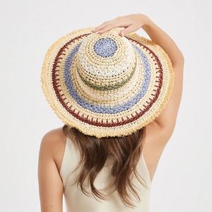 Sombreros de Paja Tejidos a Crochet con Cuerda de Papel Multicolor Estilo Boho para Primavera/Verano, Visera para el Sol, Sombrero de Playa para Mujer - Product Image 6