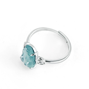 S925 <b>silver</b> <b>set</b> with natural A-grade jadeite blue water fox-shaped ice-grade jadeite leather <b>ring</b> for fashion, adjustable design - Product Image 2