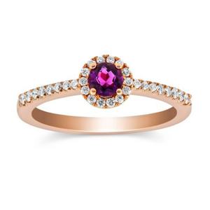 Halo Round Cut Stone <b>Ring</b> Rose <b>Gold</b> Plated Birthstones <b>Amethyst</b> Jewelry Party Ladies Gift <b>Ring</b> - Product Image 1