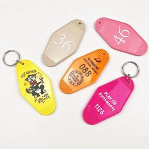 Wholesale Custom Gilding Letter Logo Plastic Key Chain Retro Vintage Motel Hotel Room Glitter Key Tags Colorful Design Keychain - Product Image 3