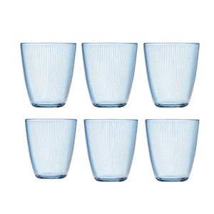 Set di 6 bicchieri d'acqua a righe in vetro blu da 31cl - Product Image 1
