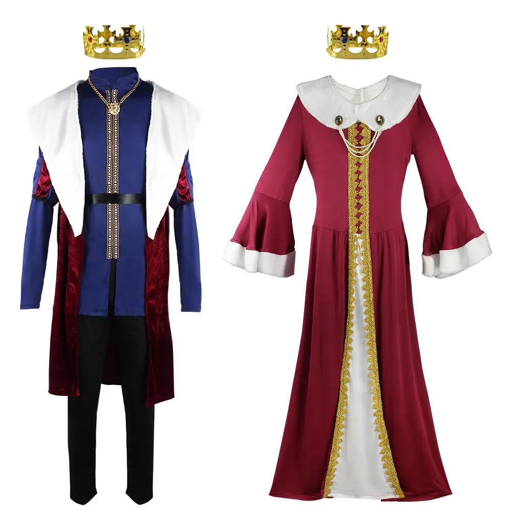 Chinese Fabriek Volwassen Koning En Koningin Kostuum Middeleeuwse Volwassen Cosplay Kleding Halloween Kleding Met Accessoires