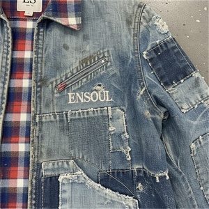 <span class=keywords><strong>Giacche</strong></span> in Denim Vintage da <span class=keywords><strong>Uomo</strong></span> ES Custom Designer, Riparazioni Selvedge, Oversize, <span class=keywords><strong>con</strong></span> Patch, Foderato in Flanella, <span class=keywords><strong>con</strong></span> Zip, in Cotone - Product Image 3