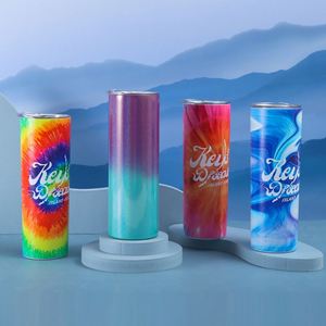 Gobelet isotherme à double paroi en acier inoxydable de 20 oz, vierge pour sublimation, fin et droit, avec couvercle et paille, à paillettes - Product Image 1